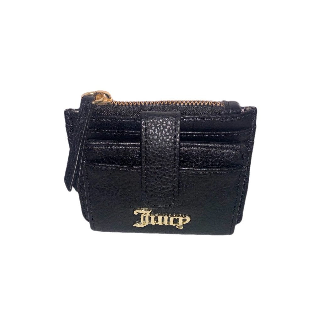Juicy Couture Small Wallet ID Card Holder Black W/ Gold Accents Coin Purse CUTE
